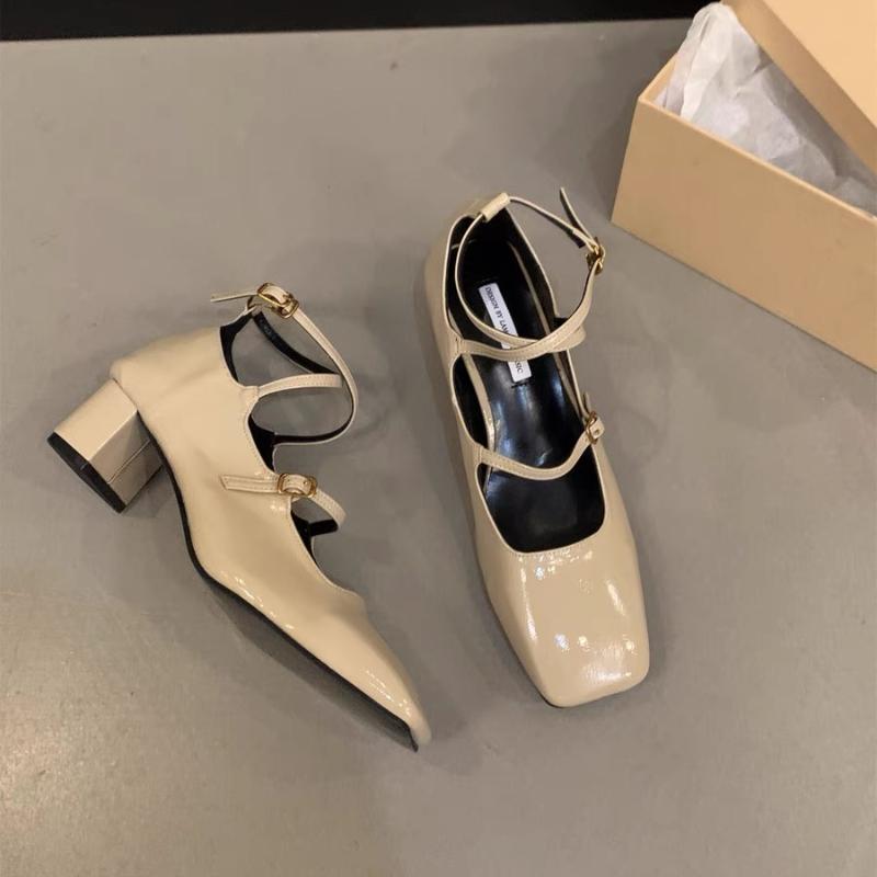 Fashion Square Toe Banquet Mary Janes 2024 Summer New Casual Thick High Heel Cross Buckle Strap Pumps Fashion Women Shoes