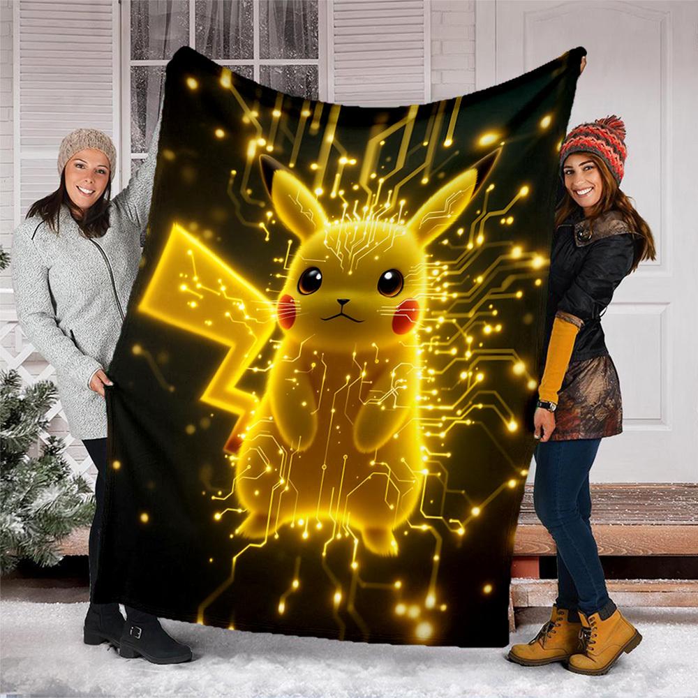 1pc Pikachu, Pokémon Outdoor Flannel Blanket, Lightweight Warm Cozy for Travel Camping Office Soft Polyester Fabric