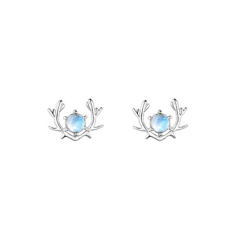 Серьги Moonstone Elk, женские новые универсальные серьги, милые и симпатичные серьги в виде маленьких рогов в наличии