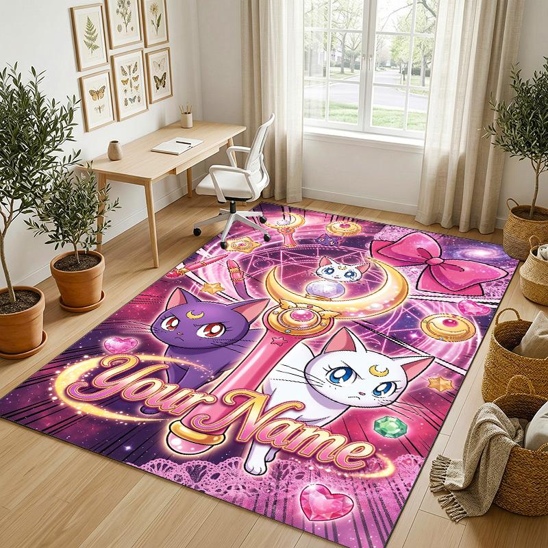 Personalized Crystal Velvet Carpet,Sailor Moon Custom Printed Name, Plush Area Rug For Home Indoor Decor