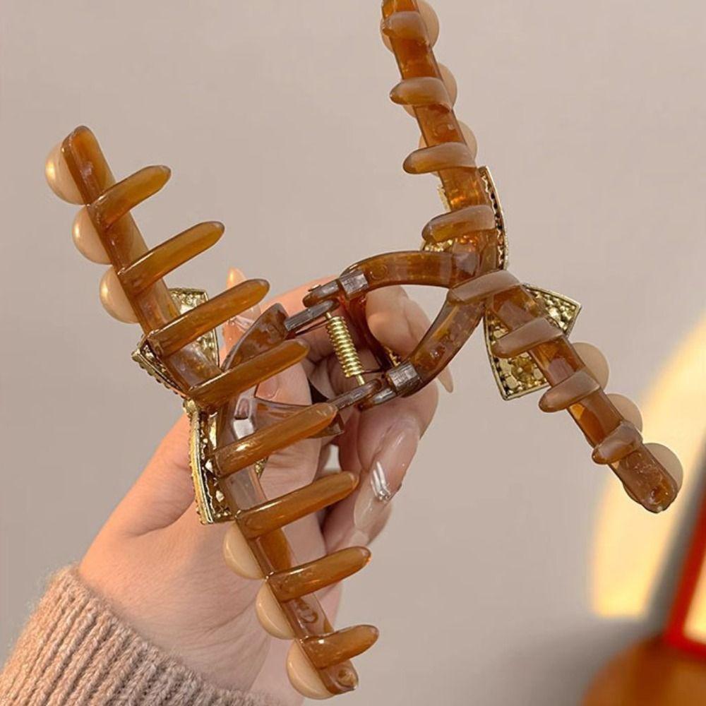 Rhinestone Bow Claw Clip Korean Style Pearl Hair Claw Sweet Large Shark Clip  Ladies