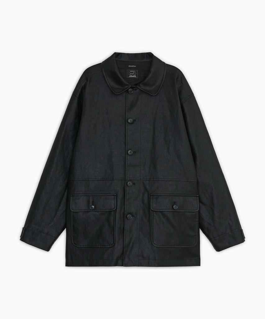 OHESHIO Signature Label Vegan Leather Jacket, Black