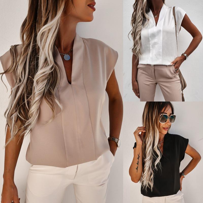 2026 Spring/Summer New Wish Solid Color V-Neck Short Sleeve T-Shirt Women's Clothing