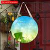 2D Flat 20*20cm1pc Happy St.Patrick's Day Green Four-leaf Grass&hat Patterns Welcome Party Hanging Wooden Sign, Style Round Decorative Door Pendant