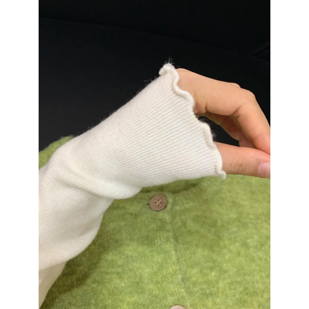 Осенне-зимняя высококачественная базовая рубашка с воротником-стойкой, длинный рукав с отделкой «грибок», женский нежный облегающий тонкий топ