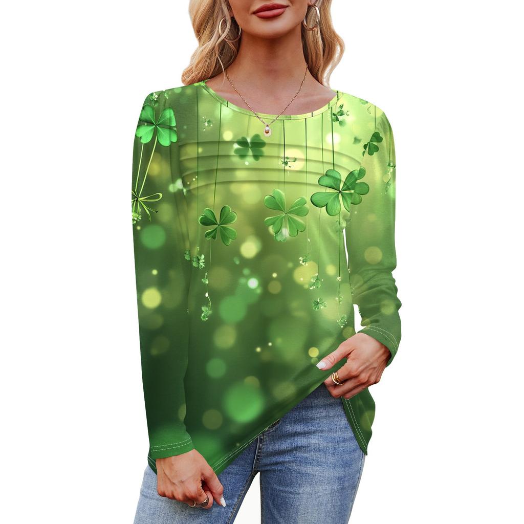 Женский свободный повседневный топ с круглым вырезом и длинными рукавами, модный топ