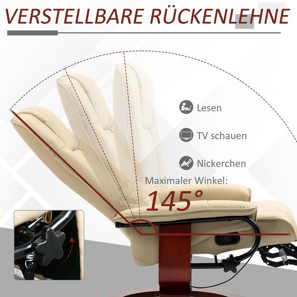 Recliner, Adjustable, Reclining Function, up to 120 kg, Faux Leather, 78 x 87 x 100 cm, Cream