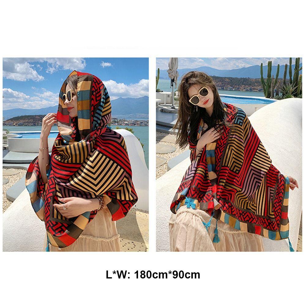 Пляжная шелковая шаль в стиле бохо, тонкая накидка на бикини, шикарный шарф, женская накидка