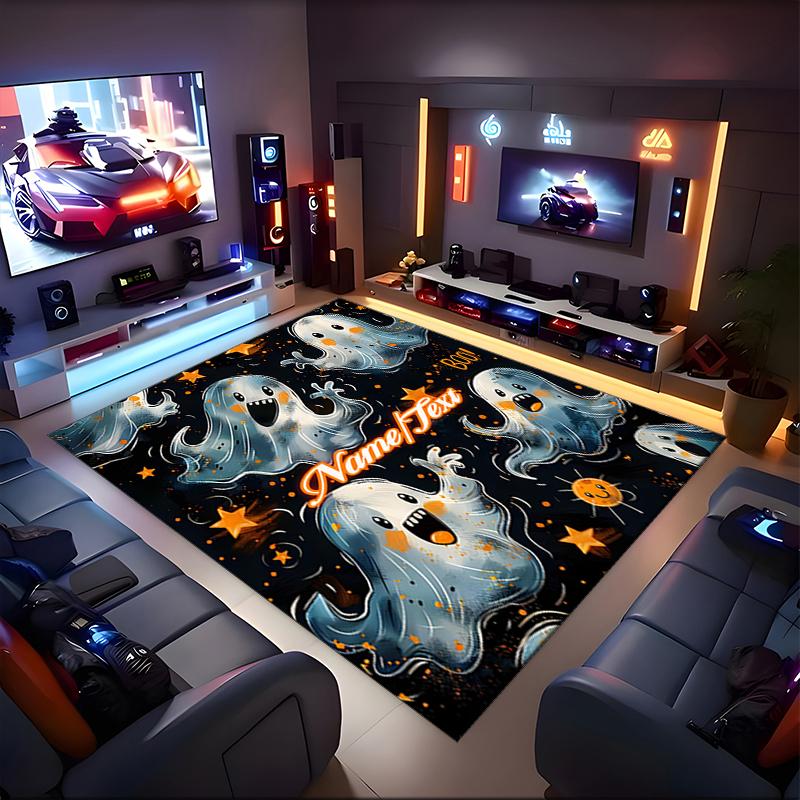 1PC Custom Name Ghostly Halloween Fun Theme Floor Mat Ideal for Living Room, Game Rooms, Office, Bedroom,Floor Mat Playful Design