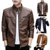 Осенне-зимняя куртка с воротником-стойкой, мужская куртка из искусственной кожи на флисовой подкладке с длинными рукавами, плиссированные карманы на плечах, планка на молнии, кардиган, верхняя одежда