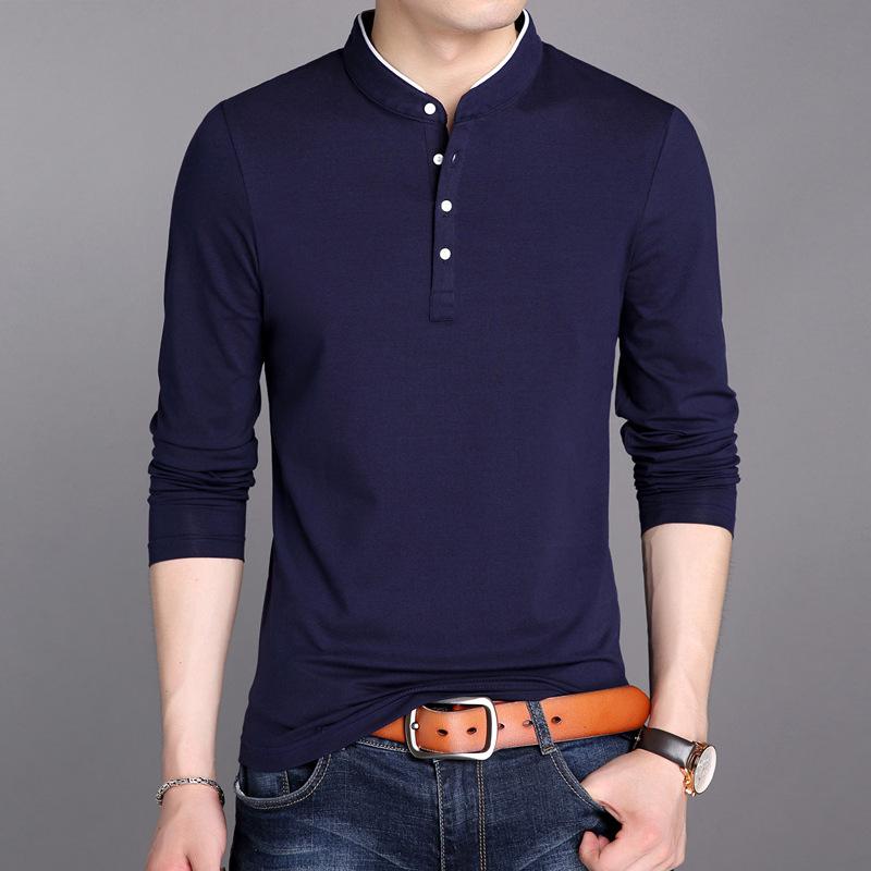 Мужская деловая повседневная футболка-поло с длинным рукавом, летняя удобная и дышащая однотонная футболка