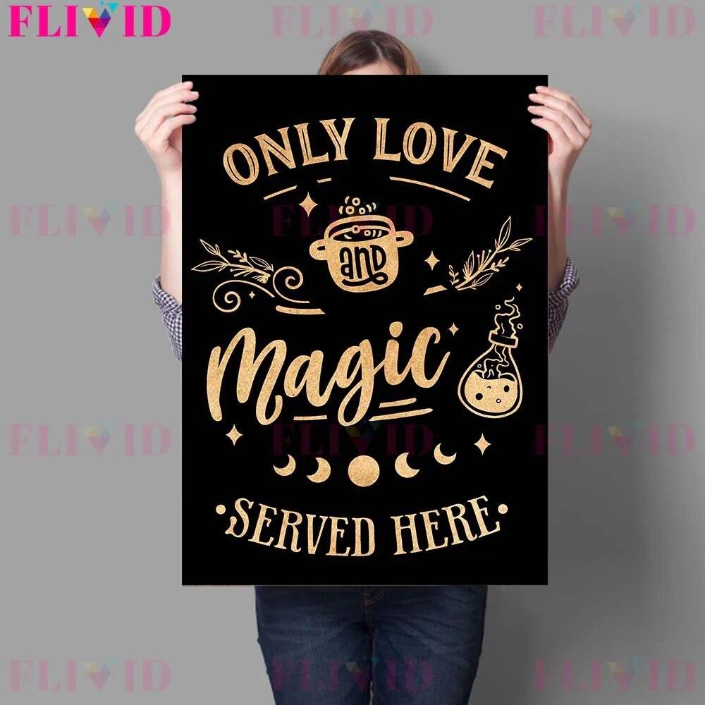 Ведьмы Кухонные правила и травы Волшебные блюда Винтажная настенная живопись на холсте Волшебный знак и кошки Ведьмы заклинания Плакат с принтом без рамки