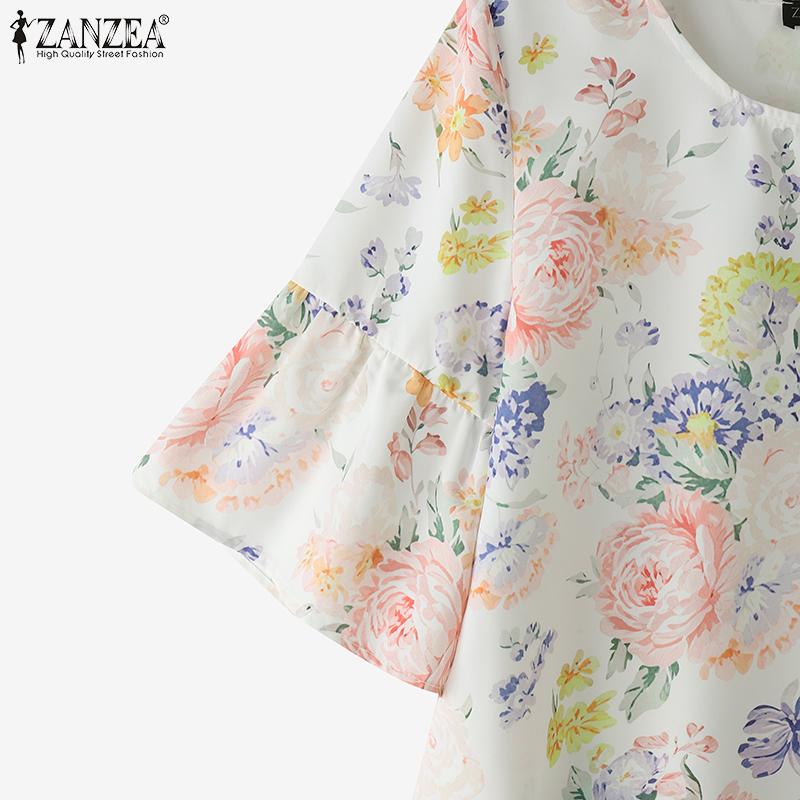 ZANZEA Женская повседневная блузка с круглым вырезом и рукавом 3/4 с цветочным принтом