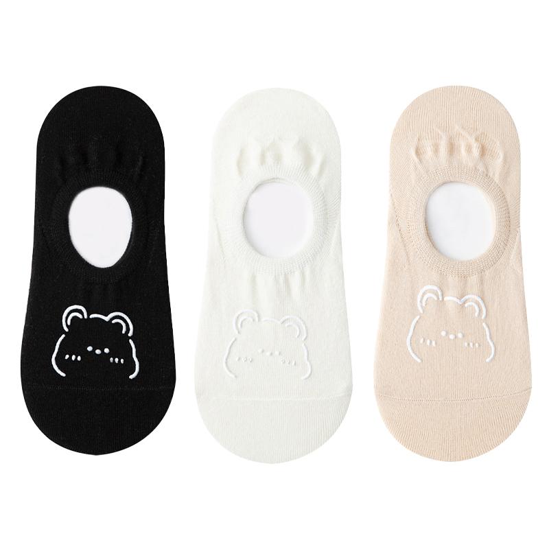 1/3 пары женских носков-лодочек с медвежьим узором, Нескользящие, не падающие невидимые носки, тонкие носки