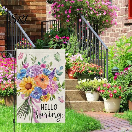 Spring Garden Decor Double-Sided Flag for Porch 12x18 Inch Fade-Resistant Floral Butterfly Welcome Print Decorative Outdoor Yard Patio Mailbox
