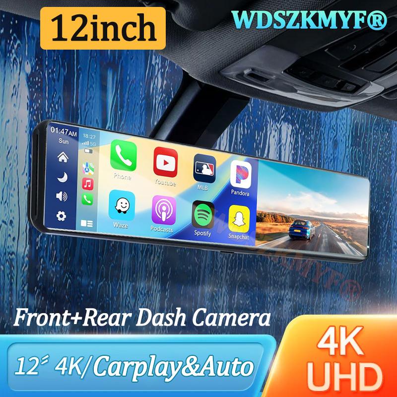 4K Rearview Mirror Car DVR Carplay Android Auto 12inch Front and Rear Camera Bluetooth FM Dash Cam for Car Camera for Vehicle