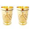 Prisha India Craft Pure Brass Mughlai Style Embossed Designer Glass Tumblers | Drinkware & Serveware | Capacity 250 ML | Set of 2