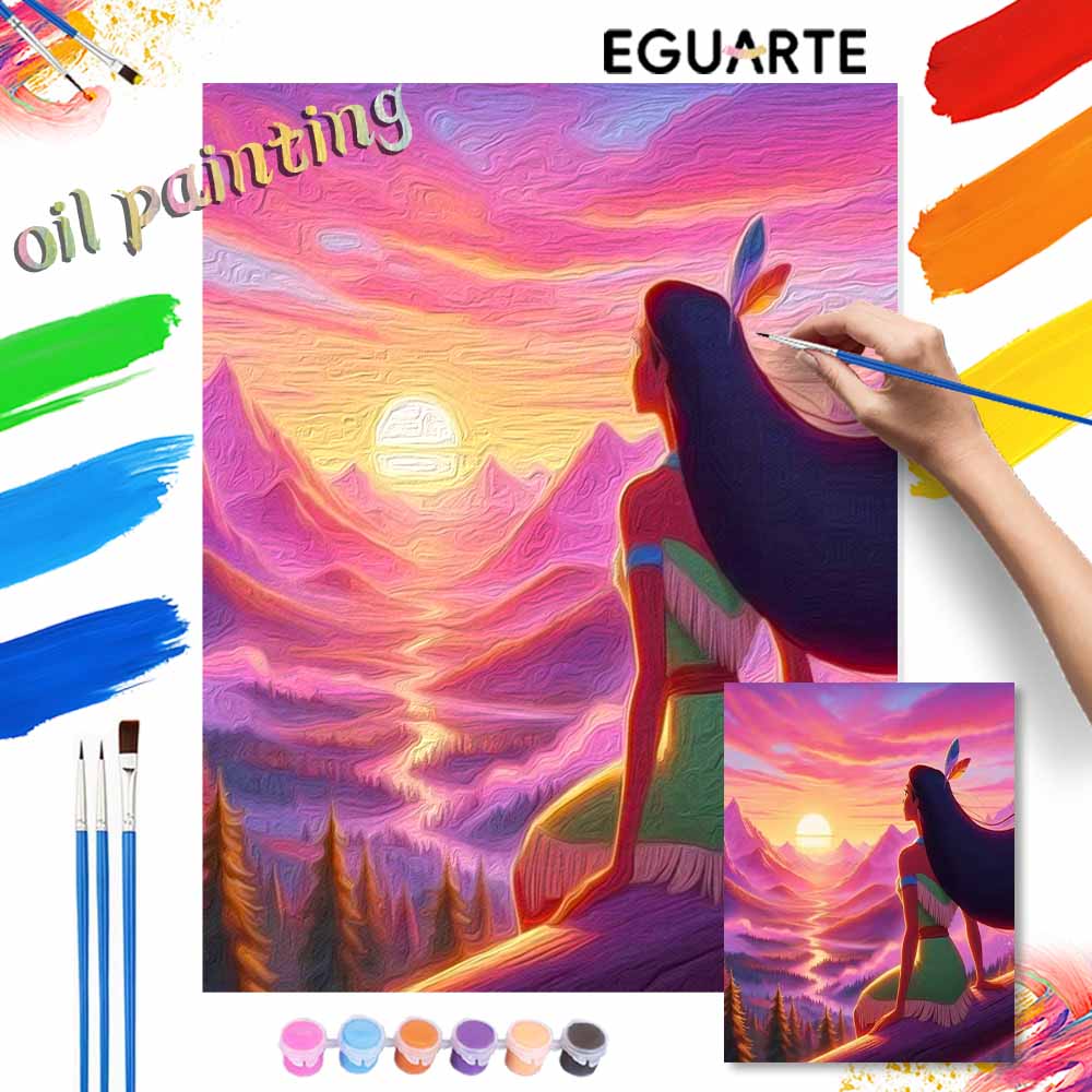 Disney Pocahontas Sunset oil painting art painting kit, handmade diy art painting home wall decoration, beautiful scenic aesthetic art