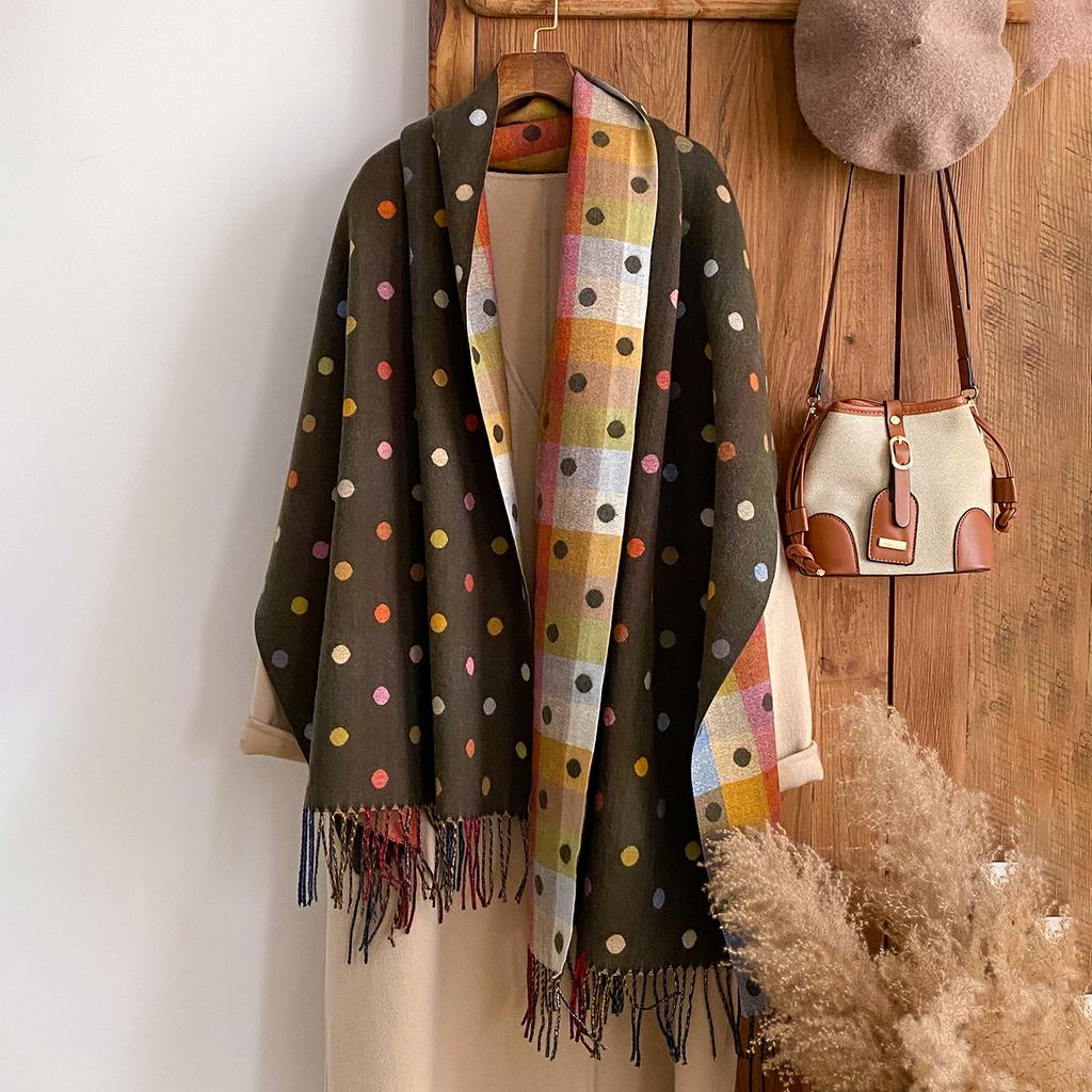 Splicing Polka Dots Autumn And Winter Jacquard Imitation Cashmere Extended Scarf Women'S Thermal Air Conditioner Shawl Thickened Scarf
