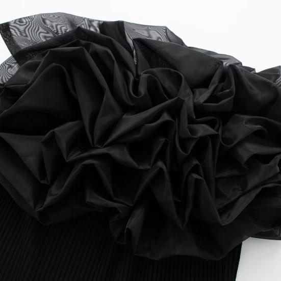 Women Off Shoulder Ribbed Knit Bodysuit Layer Flower Decor Skinny Playsuit Sleeveless Solid Color Female Playsuit