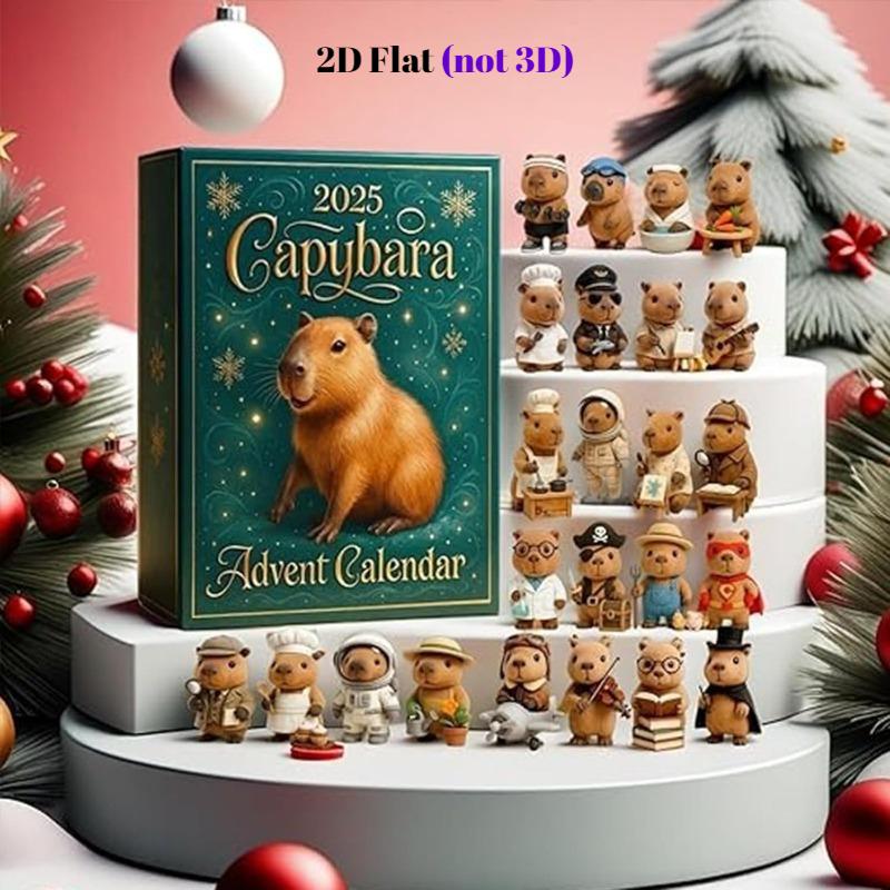 Capybara Advent Calendar 2025,24 Days Christmas Advent Countdown Calendar, 2D Flat Acrylic Capybaras Animal Pendant Surprises for Christmas Tree Decor