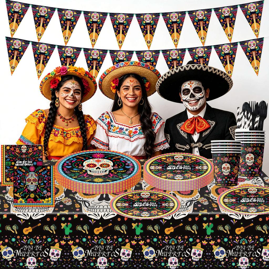 Mexican Day of the Dead Party Decorations Skull Paper Plates Banners Supplies Kit