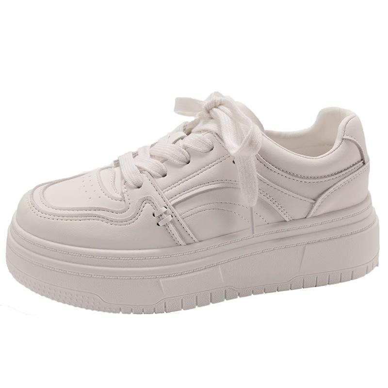 Версия из коровьей кожи~ кожаные маленькие белые туфли женские туфли 2025 весна новые на толстой подошве с увеличением роста туфли на платформе универсальные повседневные спортивные туфли