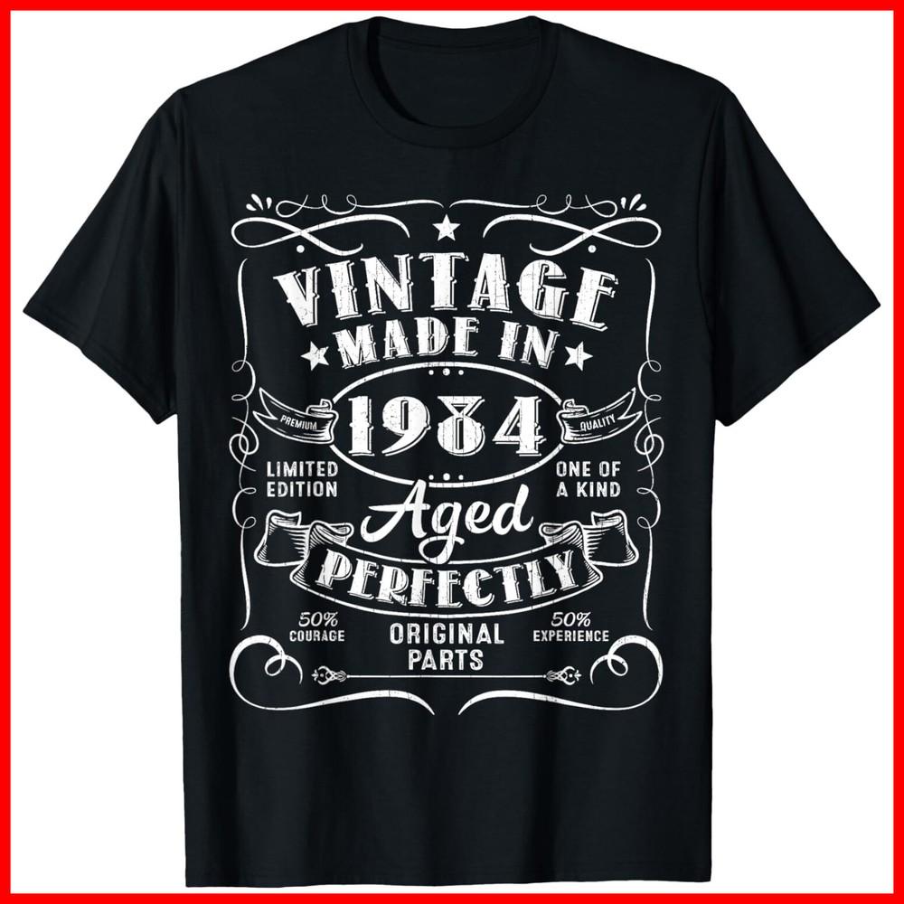Vintage 40th Birthday Decorations Men Funny 1984 Black Cotton T-Shirt Unisex T-Shirt