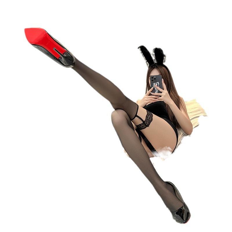 Sex Stockings Sexy Suspenders Lace Stockings Pure Lust Seduction Bow Over Knee Contrast Color Garter Belt Black Silk