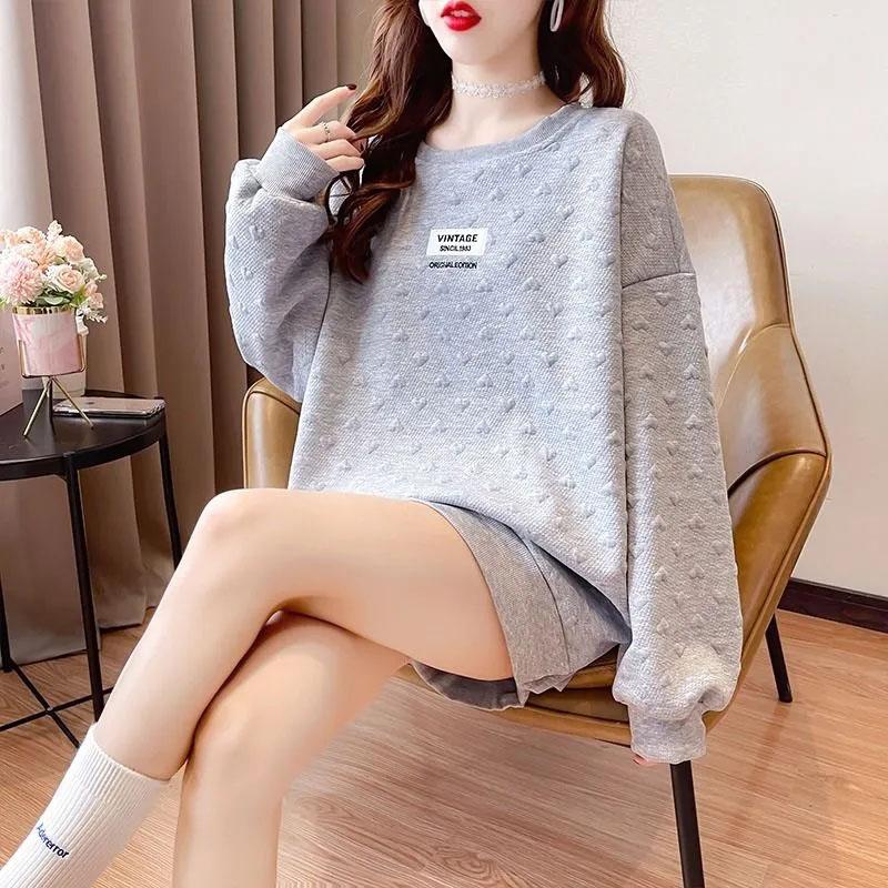 Пуловер-свитер, женский осенний свободный свитер больших размеров с длинными рукавами и круглым вырезом, повседневные универсальные топы