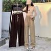 Corduroy Ultra-fine Striped Wide-legged Pants, Women's New Fall and Winter Double Drawstring Smiley Belt Casual Pants, High-waisted Straight Pants