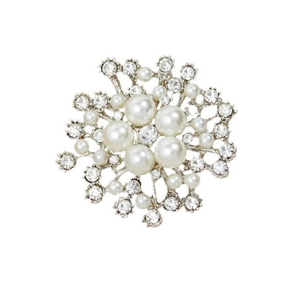 Large Rhinestone Simulated Pearl Snowflake Brooches Christmas Snow Brooch Crystal Pin Women Fashion Jewelry