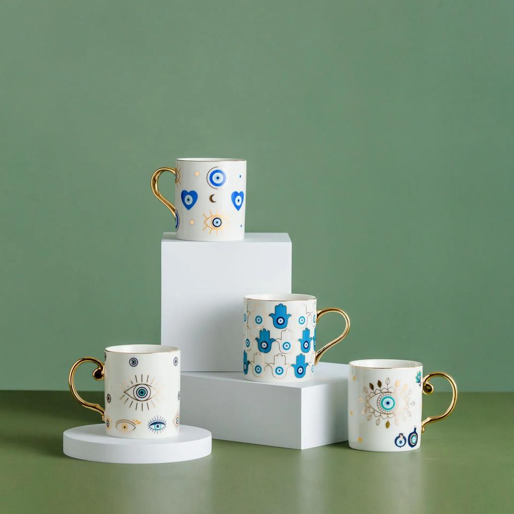 Творческая керамическая кружка Хамса Рука Фатимы Злой Синий Глаз Турецкая керамическая кружка для кофе Домашняя чашка для завтрака Молоко Новинка Подарки для пар