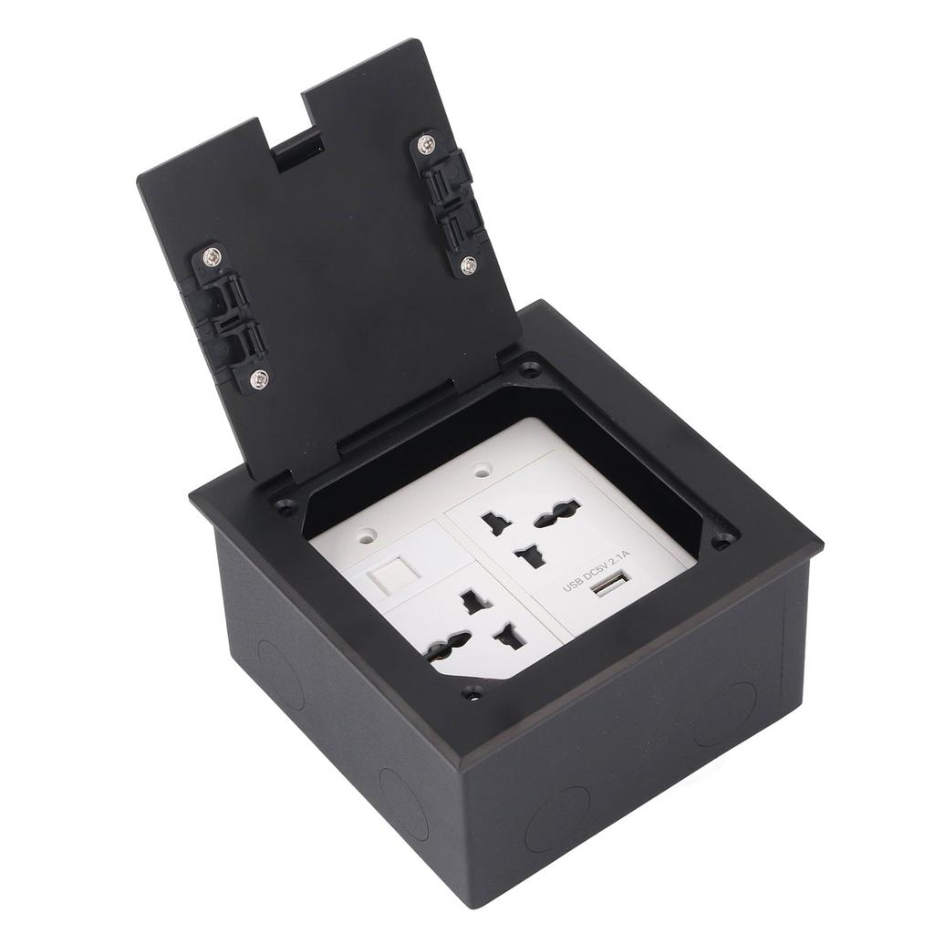 Floor Power Socket Box Stainless Steel 16A 3 Prong Hole USB Computer Port Recessed Outlet Box