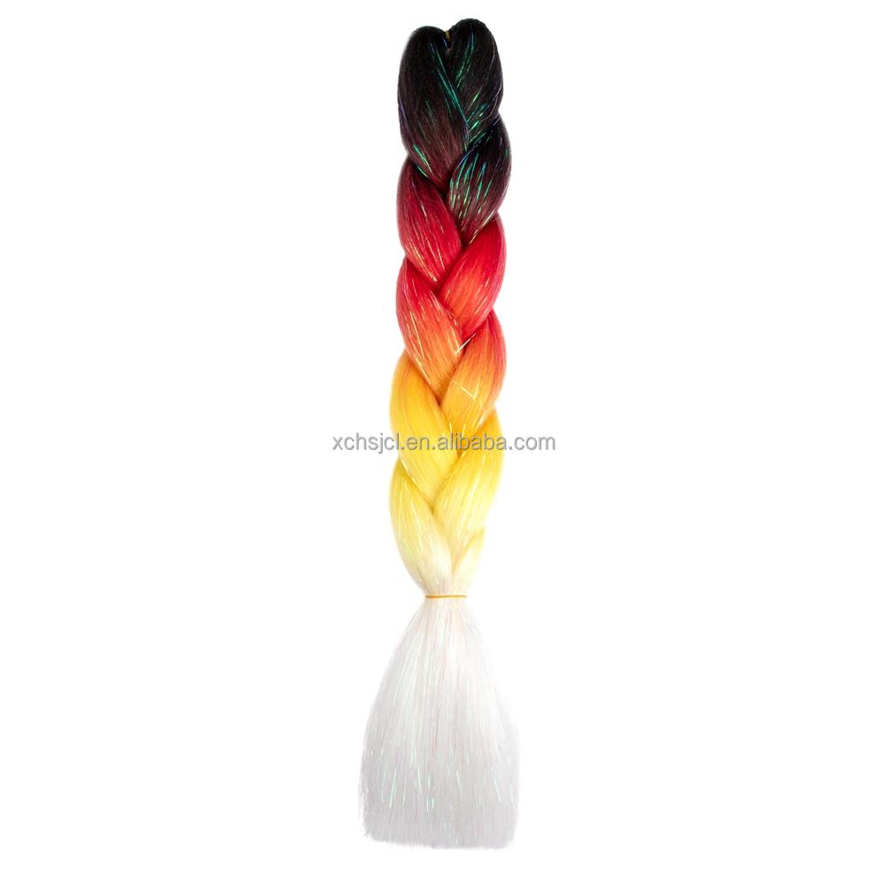 Customized Soft Heat Resistant Fiber Festival Ombre Pure 2 3 4 5 Tone Color Tinsel Glitter Jumbo Braiids