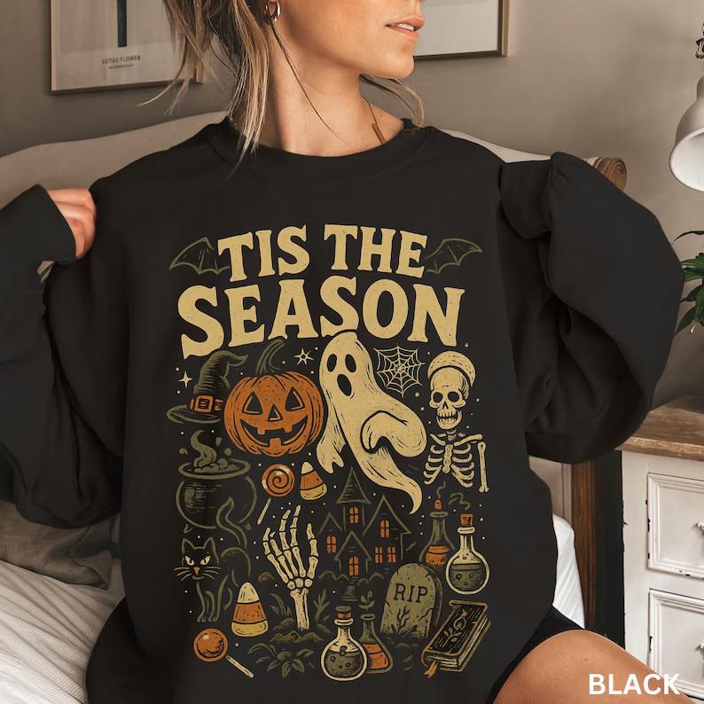 Retro Halloween Sweatshirt, Hoodie, Tis' the Season, Vintage Halloween Aesthetic