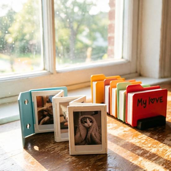 Mini Photo Album with Clear Sleeves Portable Picture Holder for Wallet-Sized Photos Creative Photo Folder Novelty Display for Weddings
