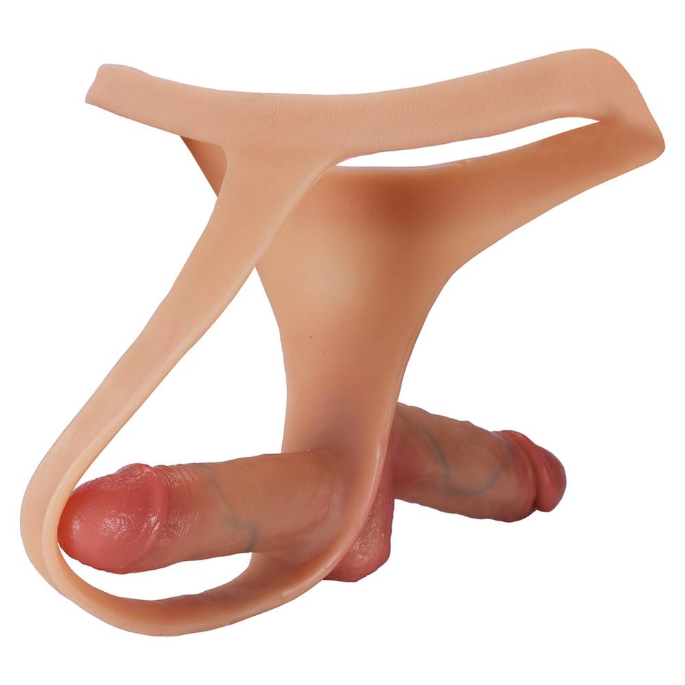 Страпон-упряжь без бретелек, дилдо для лесбийских пар, двойное проникновение, реалистичный силикон, регулируемое БДСМ-нижнее белье для ролевых игр