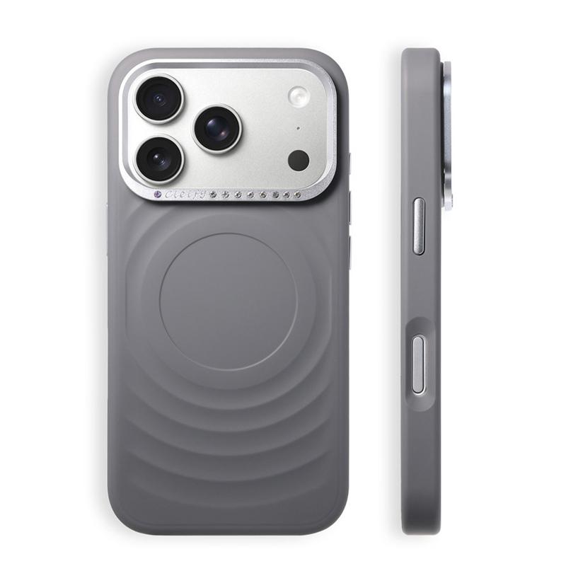 Diamond-studded Corrugated Magnetic Case for iPhone 17Promax 17 17Pro Metal Lens Frame For Magsafe Wireless Charge Cover