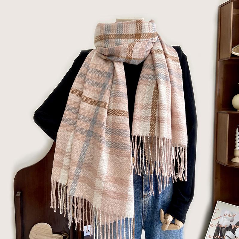 Plaid Scarf - Premium Soft Warm Knit Shawl with Earthy Tones, Vintage Modern Design for Winter Fashion & Layering, Durable Cozy Accessory