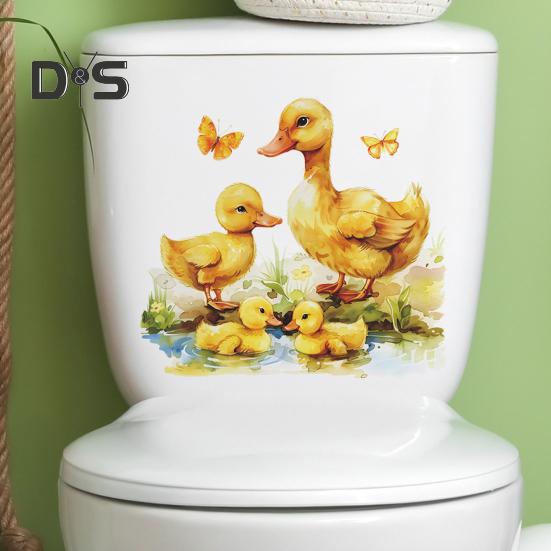 Наклейка на унитаз с желтой уткой, съемная самоклеящаяся водонепроницаемая наклейка из ПВХ для гостиной, ванной комнаты, настенная художественная наклейка для унитаза с изображением животных