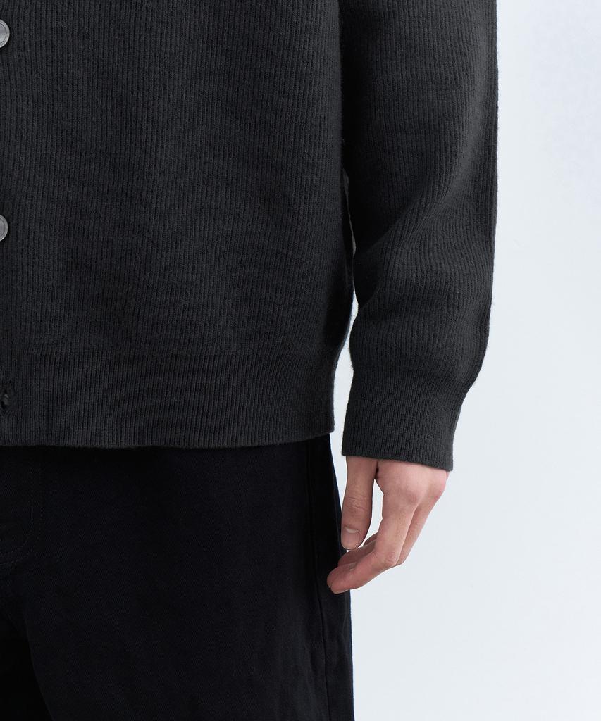 Musinsa Standard [Victoria Wool] Минималистичный кардиган с круглым вырезом в рубчик [Темно-серый]