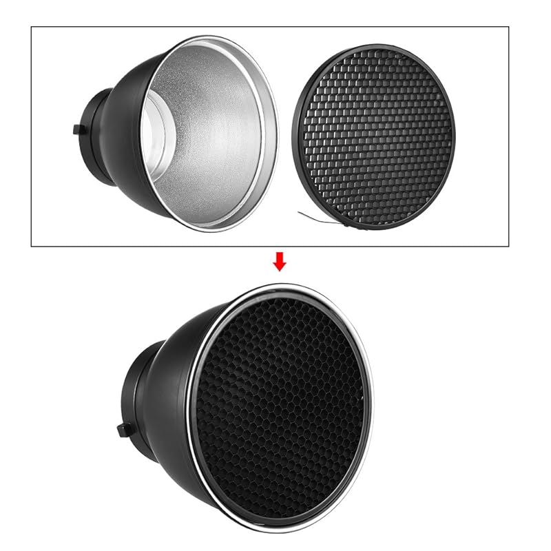 7" Standard Reflector Diffuser Lampshade Dish, 60° Honeycomb Grid, Bowens Mount Studio strobe flash light for speedlight