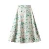Qooth Женская атласная юбка до середины икры с цветочным принтом, элегантная, на резинке, ацетатная юбка QT2144