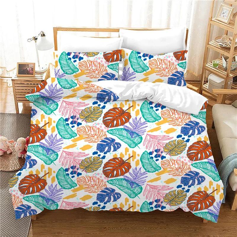Односпальный 140x210см Набор пододеяльника Растения тропического леса/Фламинго Лист банана /кактус 135x200 Розовый постельный набор Детский Королевский