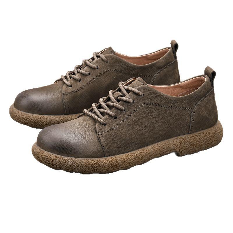 Верхний слой коровья кожа Толстая подошва Мужская обувь Новая Весна Ретро Плоская подошва Повседневная На шнуровке Универсальная Противоскользящая Дышащая Мягкая подошва Летняя версия