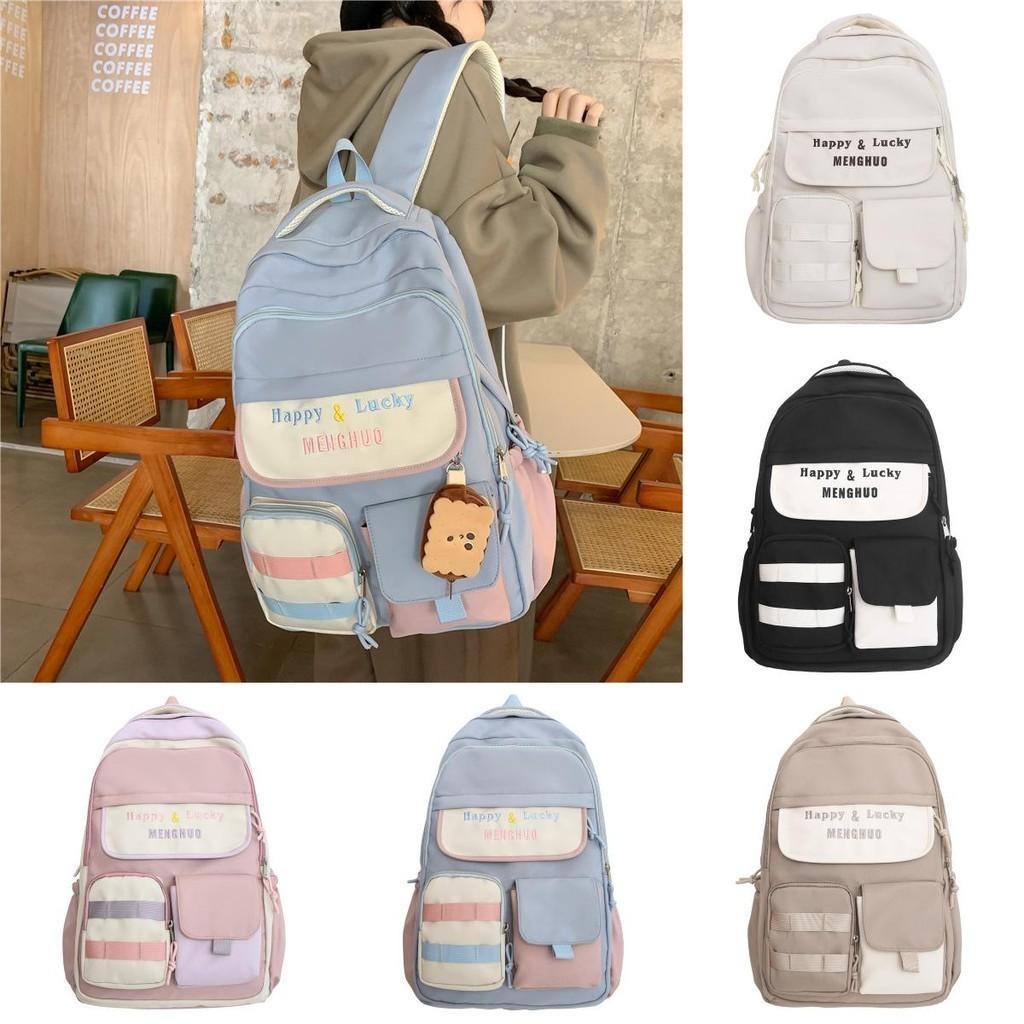 Japanese Style Primary School Girls Backpack Cute Large Capacity Schoolbag High School Campus Wind Double Shoulder Bag White