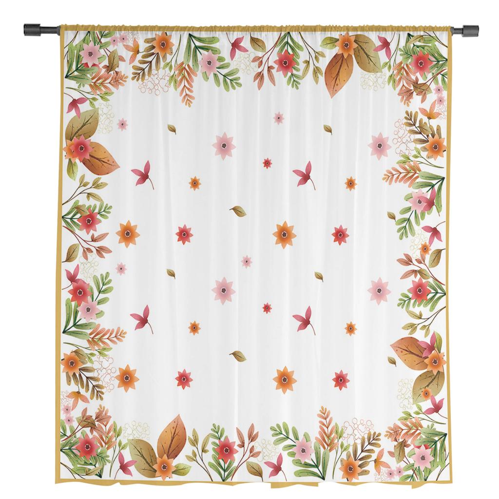 Autumn Leaves Watercolor Sheer Window Curtains For Living Room Kitchen Children Bedroom Voile Hanging Curtain