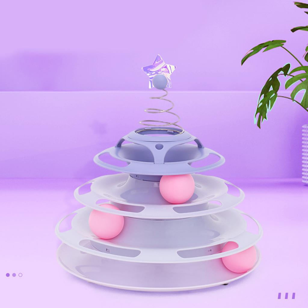 Cat Toy Roller 3 Levels Antislip Base Easy To Clean Interactive Turntable Track Toy for Batting Chasing Swatting Purple