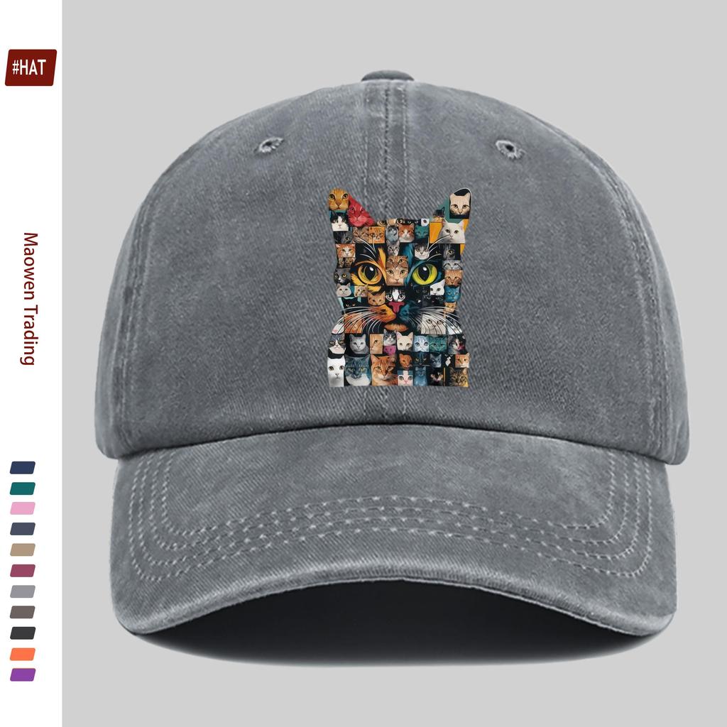 pc Cat Face Collage Print Baseball Cap with Trendy Printed Design Sun Hat Party Decoration Hat Comfortable and Lightweight Tr
